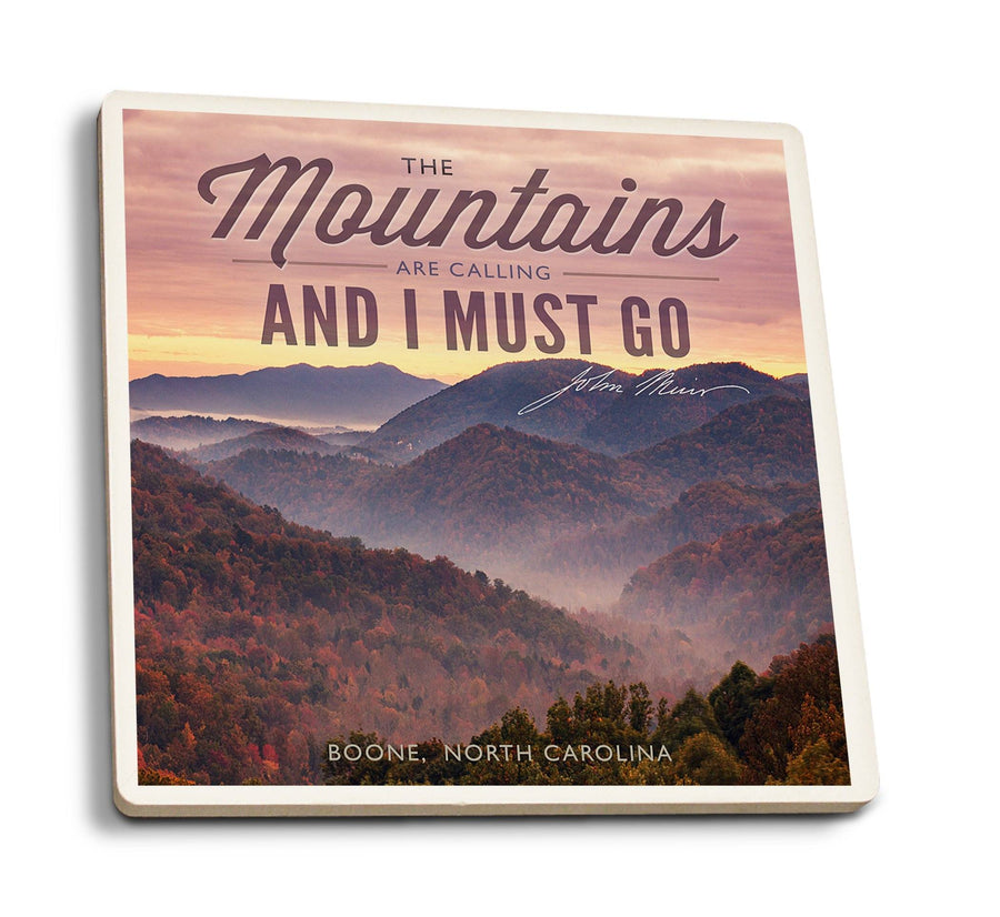 Boone, North Carolina, John Muir, The Mountains Are Calling, Sunset, Lantern Press, Coaster Set Coasters Lantern Press 