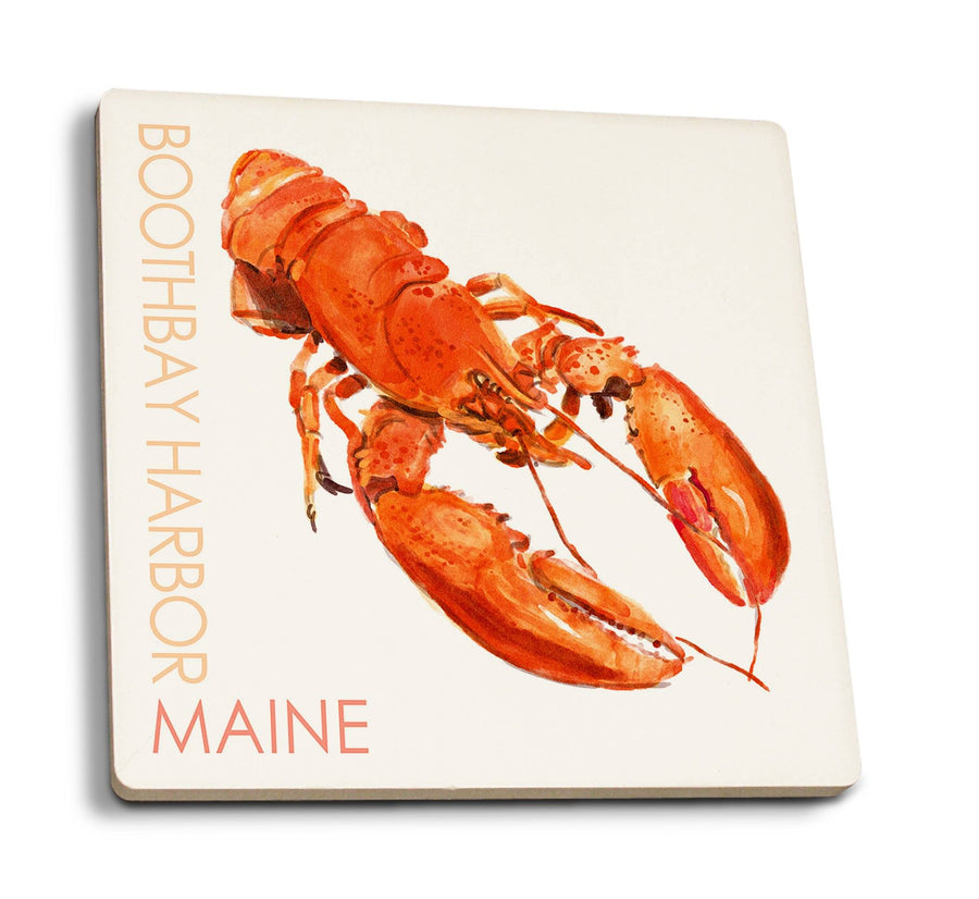 Boothbay Harbor, Maine, Lobster, Watercolor, Lantern Press Artwork, Coaster Set Coasters Lantern Press 