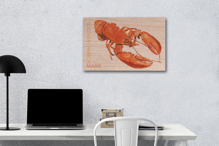 Boothbay Harbor, Maine, Lobster, Watercolor, Lantern Press Artwork, Wood Signs and Postcards Wood Lantern Press 12 x 18 Wood Gallery Print 