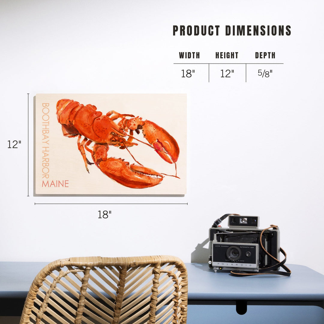Boothbay Harbor, Maine, Lobster, Watercolor, Lantern Press Artwork, Wood Signs and Postcards Wood Lantern Press 