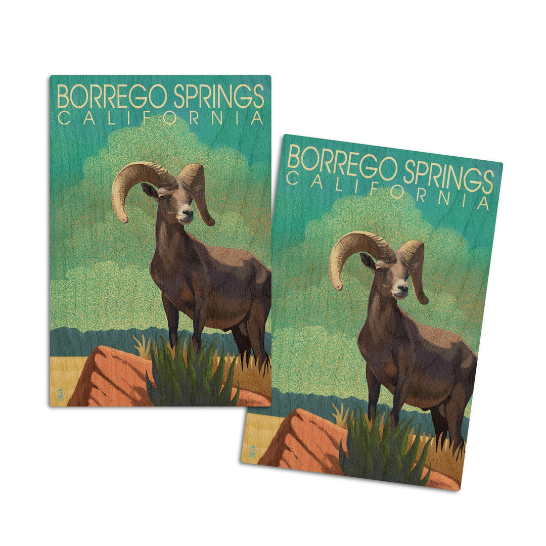 Borrego Springs, California, Bighorn Sheep, Litho, Lantern Press Artwork, Wood Signs and Postcards Wood Lantern Press 4x6 Wood Postcard Set 