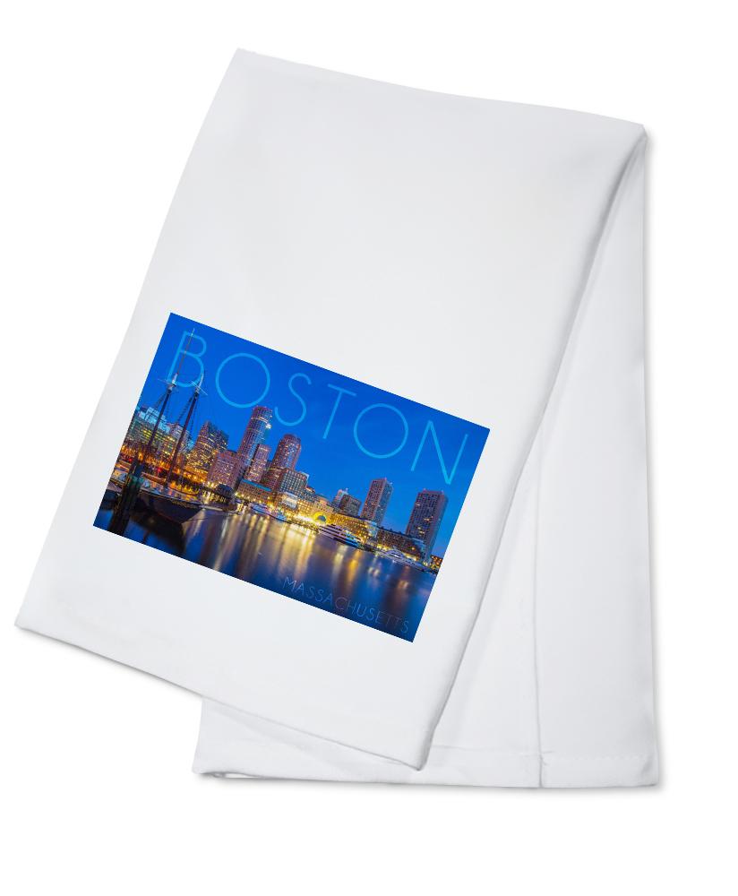Boston, Massachusetts, Fan Pier at Night, Lantern Press Photography, Towels and Aprons Kitchen Lantern Press Cotton Towel 