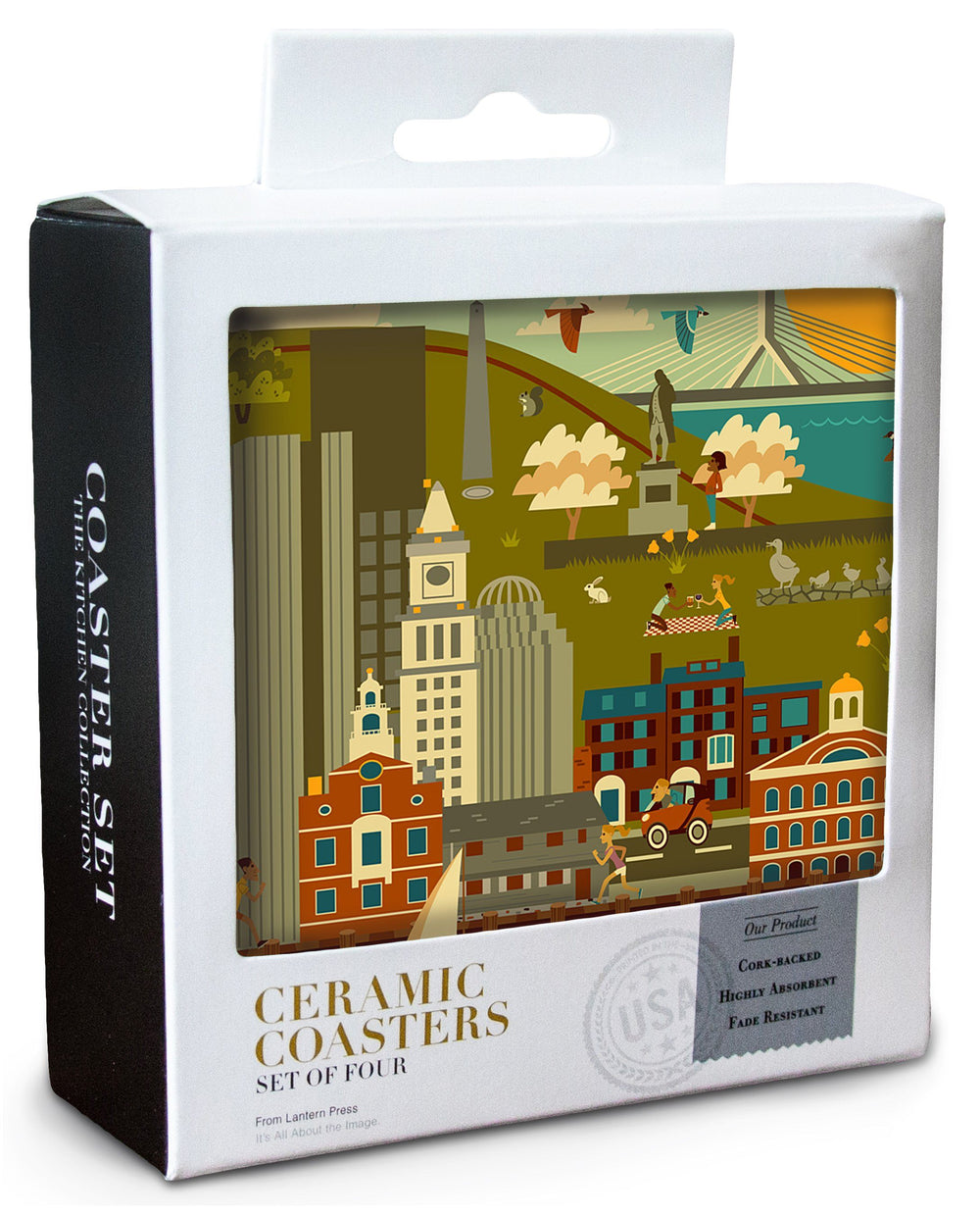 Boston, Massachusetts, Geometric City Series, Lantern Press Artwork, Coaster Set Coasters Lantern Press 
