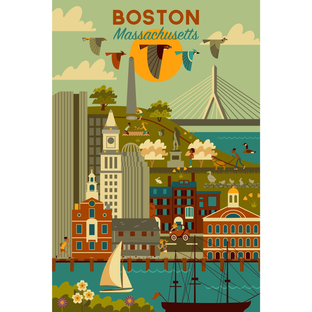 Boston, Massachusetts, Geometric City Series, Lantern Press Artwork, Stretched Canvas Canvas Lantern Press 