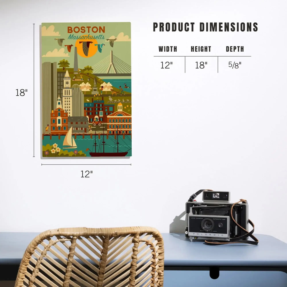 Boston, Massachusetts, Geometric City Series, Lantern Press Artwork, Wood Signs and Postcards - Lantern Press