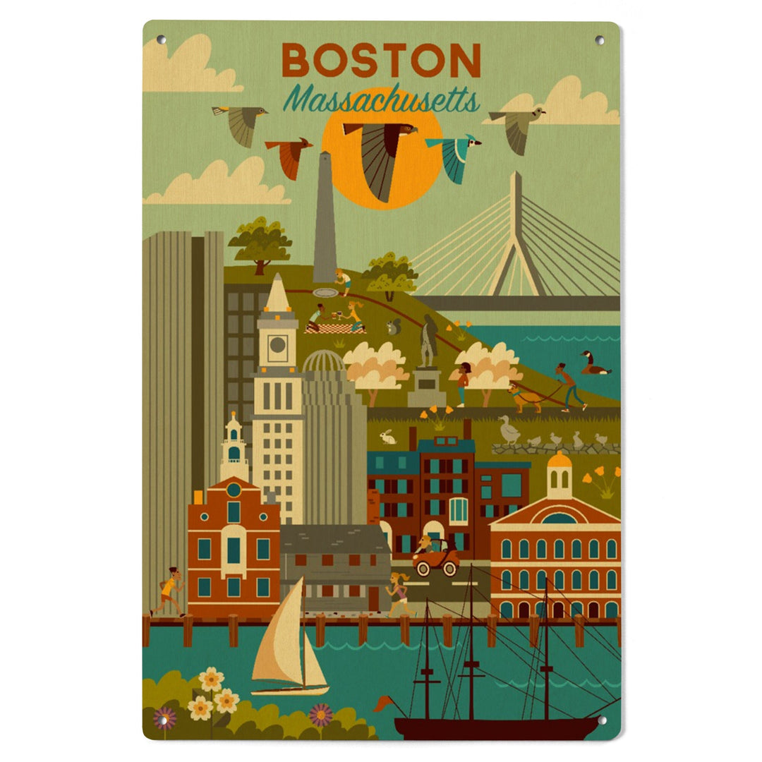 Boston, Massachusetts, Geometric City Series, Lantern Press Artwork, Wood Signs and Postcards Wood Lantern Press 