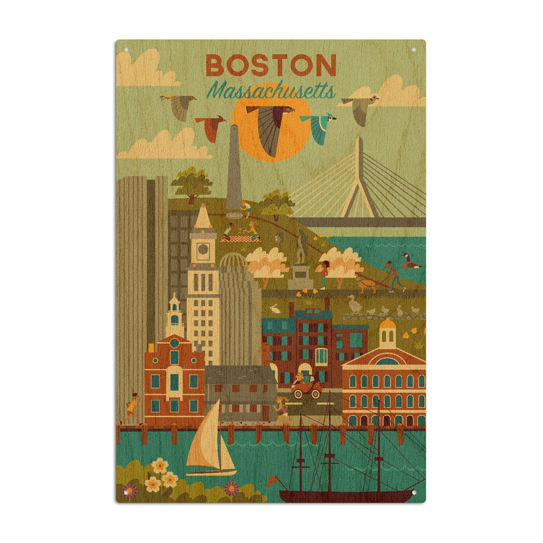 Boston, Massachusetts, Geometric City Series, Lantern Press Artwork, Wood Signs and Postcards Wood Lantern Press 6x9 Wood Sign 