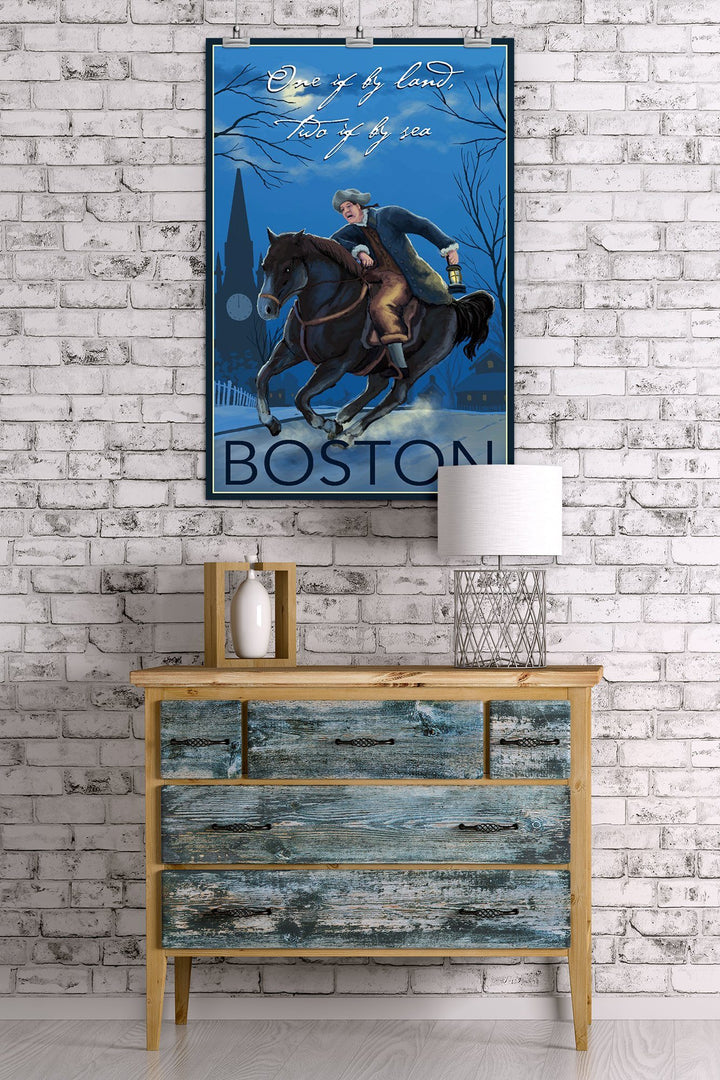 Boston, Massachusetts, Paul Revere, One If By Land, Lantern Press Artwork, Art Prints and Metal Signs Art Lantern Press 