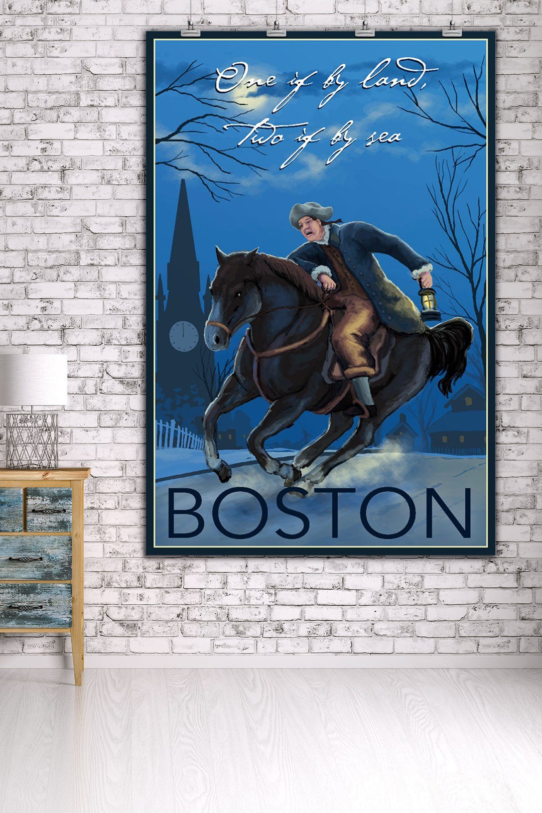 Boston, Massachusetts, Paul Revere, One If By Land, Lantern Press Artwork, Art Prints and Metal Signs Art Lantern Press 