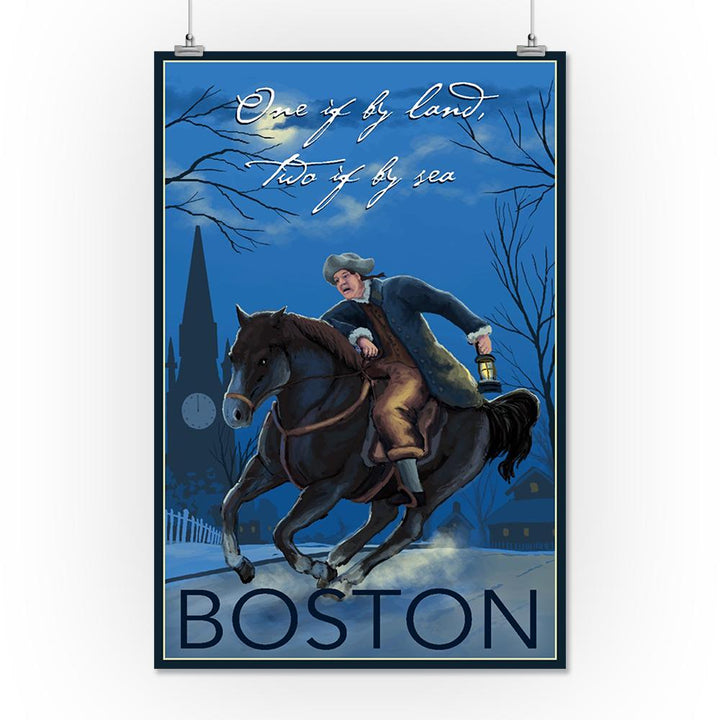 Boston, Massachusetts, Paul Revere, One If By Land, Lantern Press Artwork, Art Prints and Metal Signs Art Lantern Press 