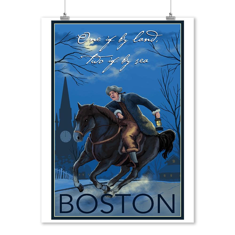 Boston, Massachusetts, Paul Revere, One If By Land, Lantern Press Artwork, Art Prints and Metal Signs Art Lantern Press 