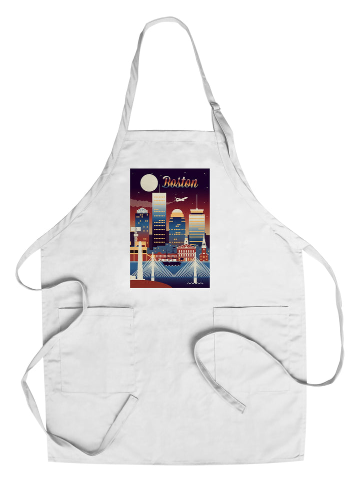 Boston, Massachusetts, Retro Skyline Chromatic Series, Lantern Press Artwork, Towels and Aprons Kitchen Lantern Press Chef's Apron 