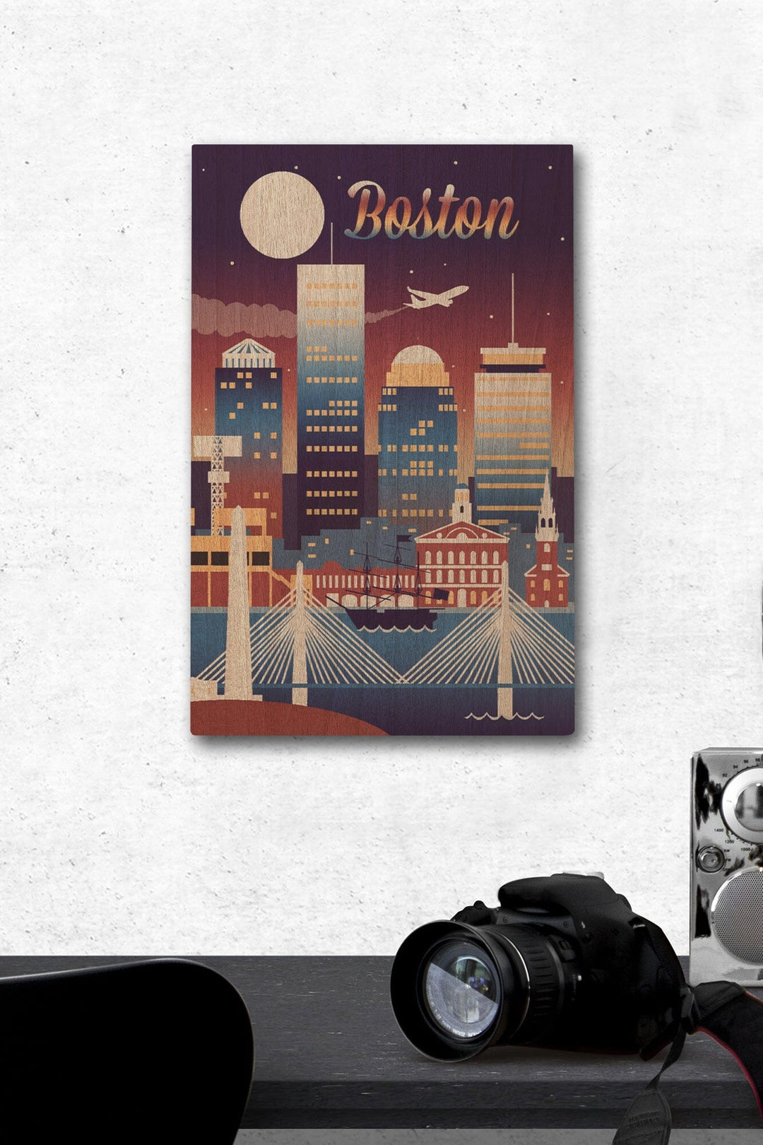 Boston, Massachusetts, Retro Skyline Chromatic Series, Lantern Press Artwork, Wood Signs and Postcards - Lantern Press