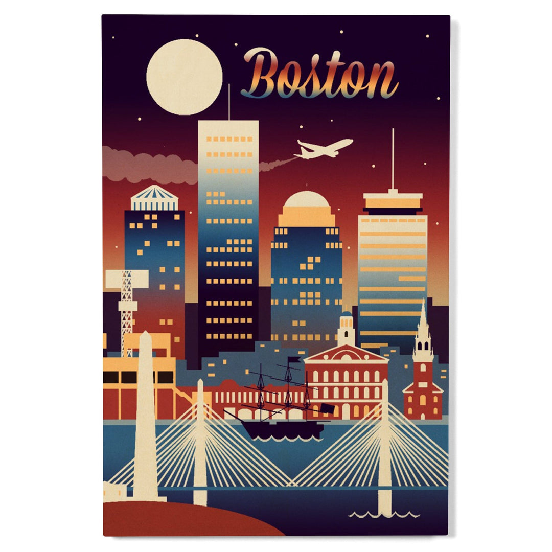 Boston, Massachusetts, Retro Skyline Chromatic Series, Lantern Press Artwork, Wood Signs and Postcards Wood Lantern Press 