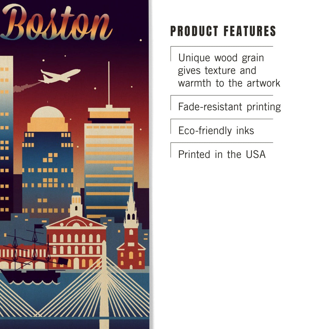 Boston, Massachusetts, Retro Skyline Chromatic Series, Lantern Press Artwork, Wood Signs and Postcards Wood Lantern Press 