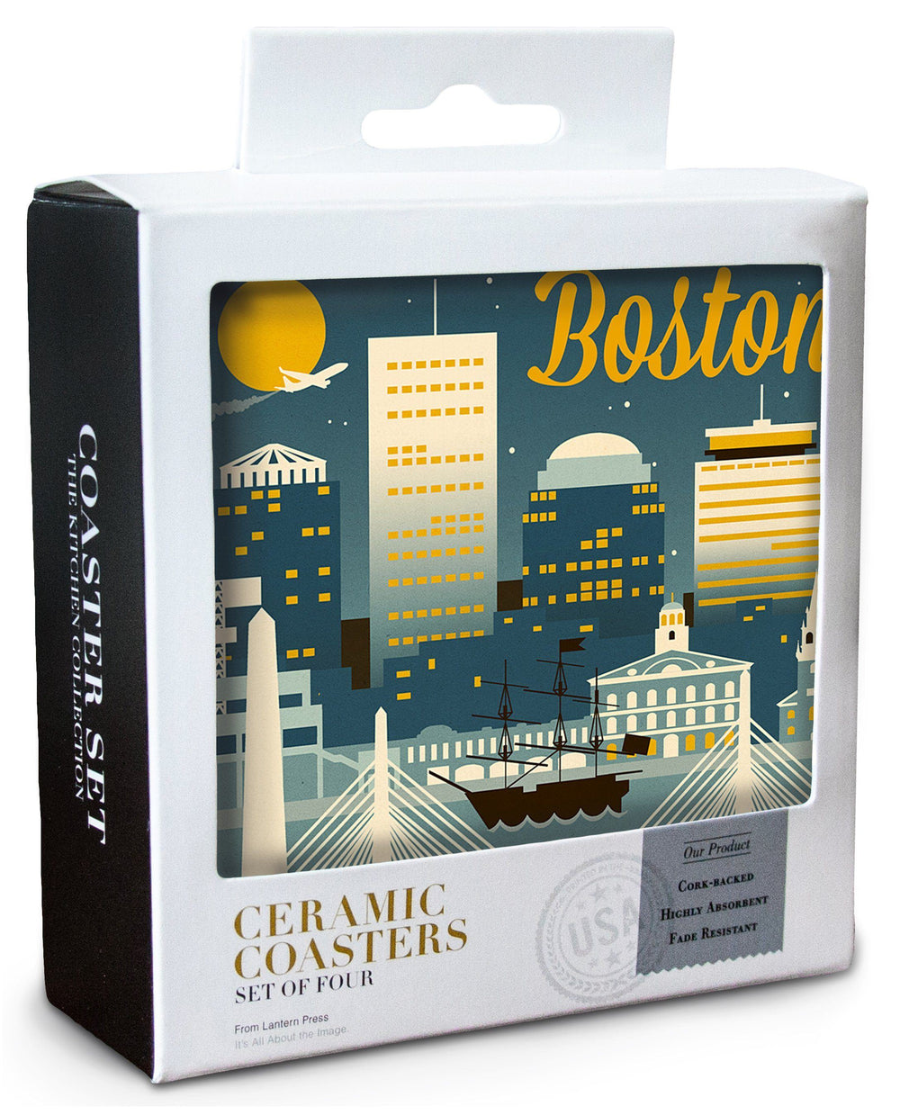 Boston, Massachusetts, Retro Skyline Classic, Lantern Press Artwork, Coaster Set Coasters Lantern Press 