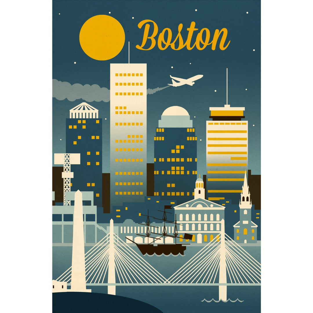 Boston, Massachusetts, Retro Skyline Classic, Lantern Press Artwork, Stretched Canvas Canvas Lantern Press 