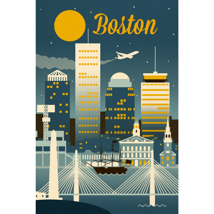 Boston, Massachusetts, Retro Skyline Classic, Lantern Press Artwork, Towels and Aprons Kitchen Lantern Press 