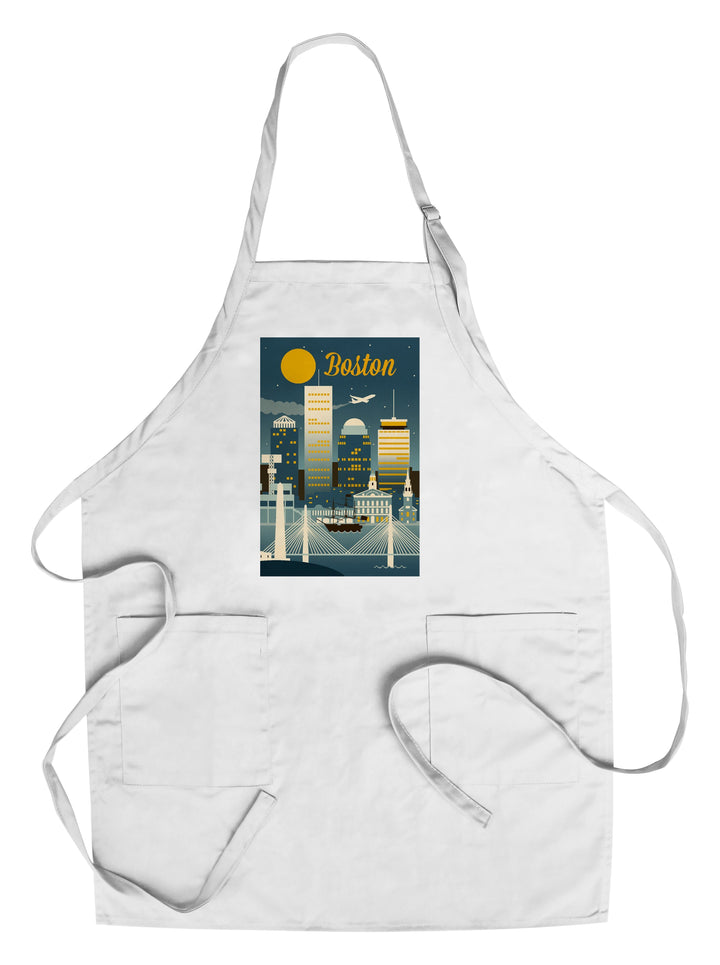 Boston, Massachusetts, Retro Skyline Classic, Lantern Press Artwork, Towels and Aprons Kitchen Lantern Press Chef's Apron 