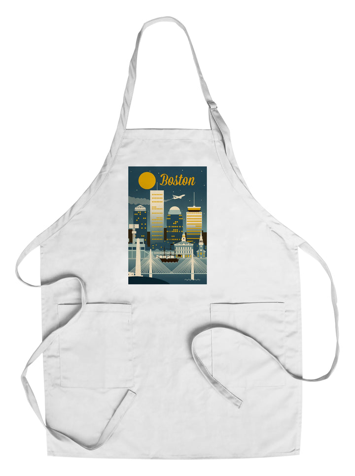 Boston, Massachusetts, Retro Skyline Classic, Organic Cotton Kitchen Tea Towels - Lantern Press