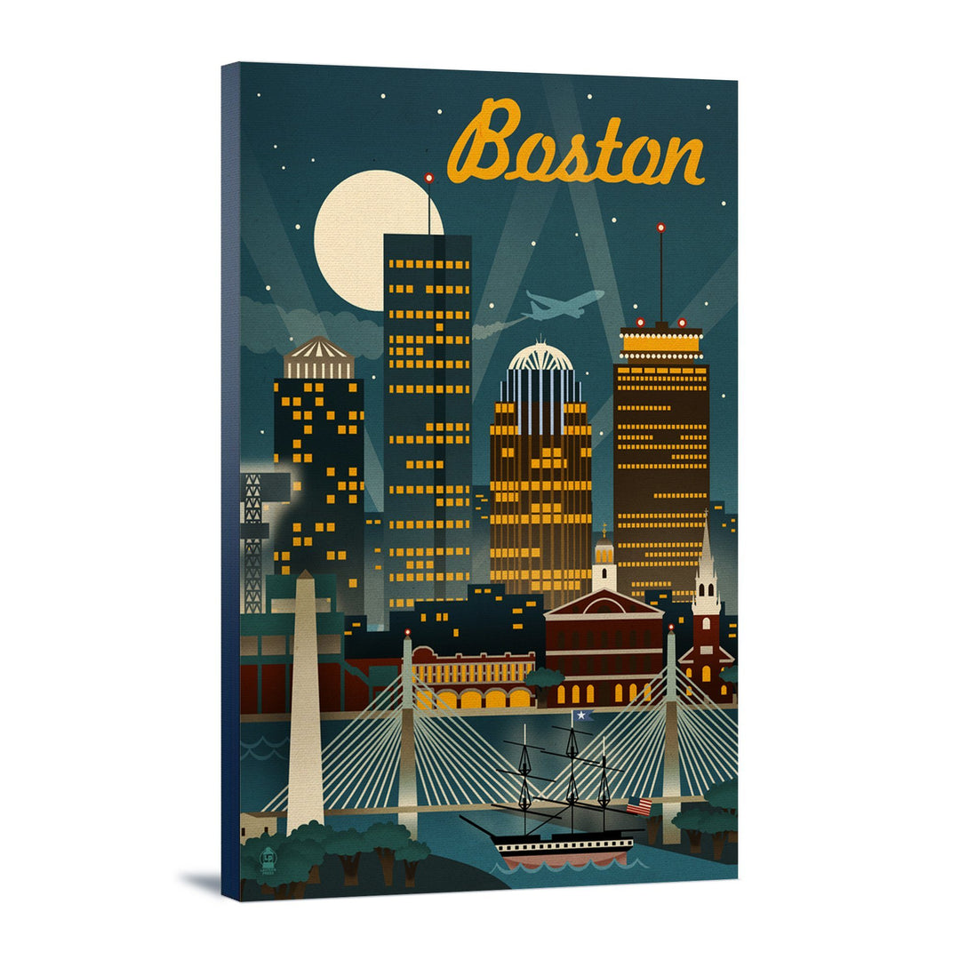 Boston, Massachusetts, Retro Skyline, Lantern Press Artwork, Stretched Canvas Canvas Lantern Press 
