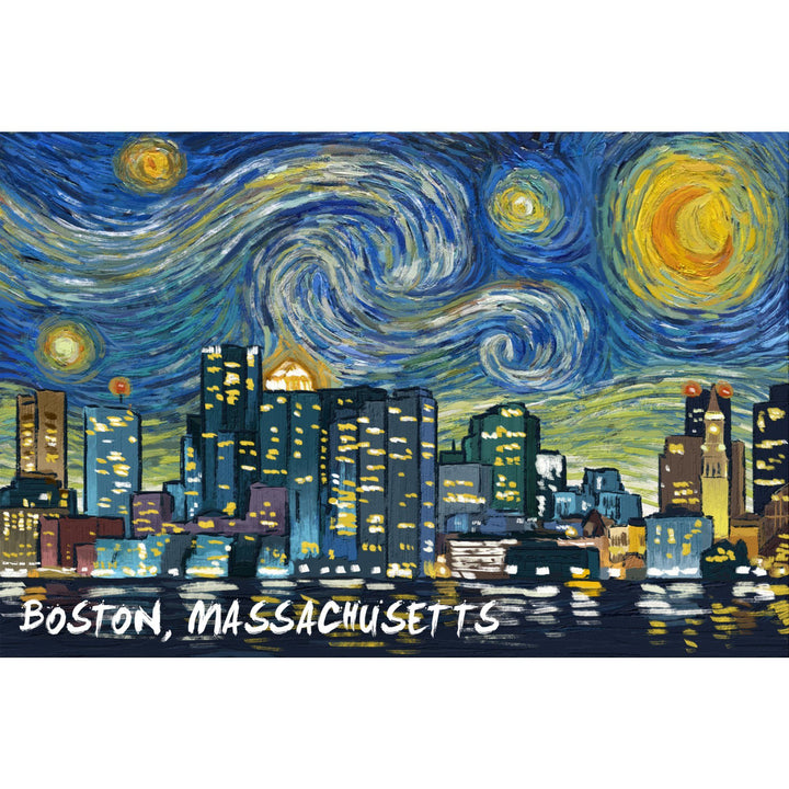 Boston, Massachusetts, Starry Night City Series, Lantern Press Artwork, Art Prints and Metal Signs Art Lantern Press 
