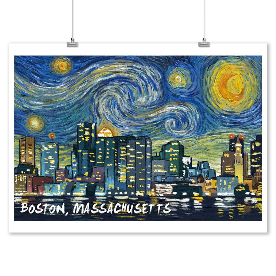 Boston, Massachusetts, Starry Night City Series, Lantern Press Artwork, Art Prints and Metal Signs Art Lantern Press 