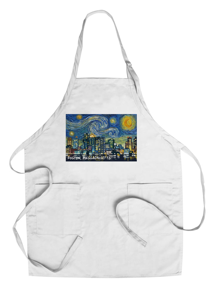 Boston, Massachusetts, Starry Night City Series, Lantern Press Artwork, Towels and Aprons Kitchen Lantern Press Chef's Apron 
