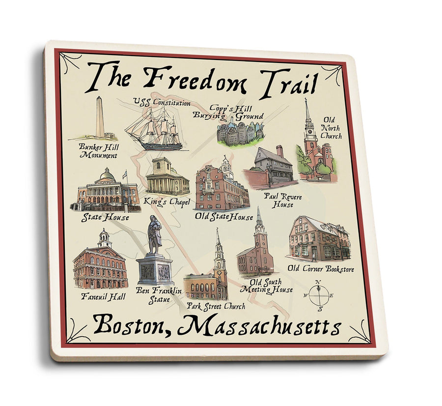 Boston, Massachusetts, The Freedom Trail, Lantern Press Artwork, Coaster Set Coasters Lantern Press 