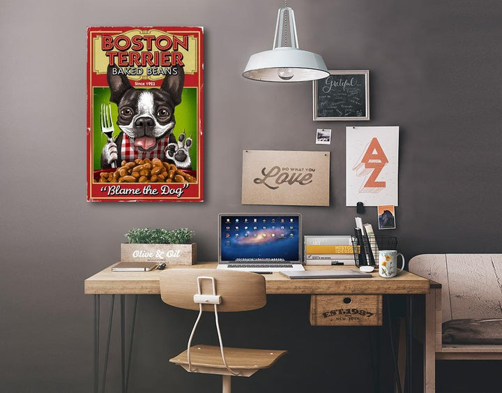Boston Terrier, Retro Baked Beans Ad, Lantern Press Artwork Canvas Lantern Press 
