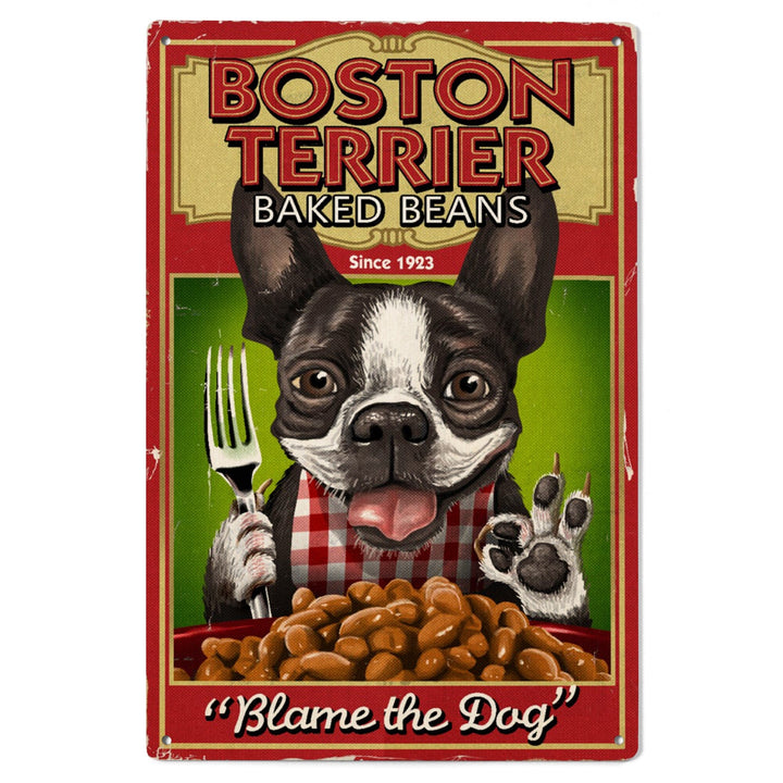 Boston Terrier, Retro Baked Beans Ad, Lantern Press Artwork, Wood Signs and Postcards Wood Lantern Press 