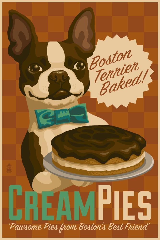 Boston Terrier, Retro Cream Pie Ad, Lantern Press Artwork, Art Prints and Metal Signs Art Lantern Press 12 x 18 Art Print 