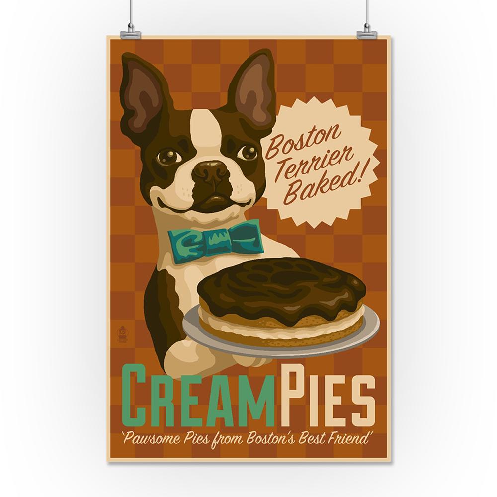Boston Terrier, Retro Cream Pie Ad, Lantern Press Artwork, Art Prints and Metal Signs Art Lantern Press 16 x 24 Giclee Print 