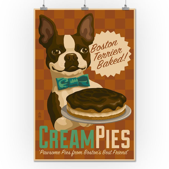 Boston Terrier, Retro Cream Pie Ad, Lantern Press Artwork, Art Prints and Metal Signs Art Lantern Press 24 x 36 Giclee Print 