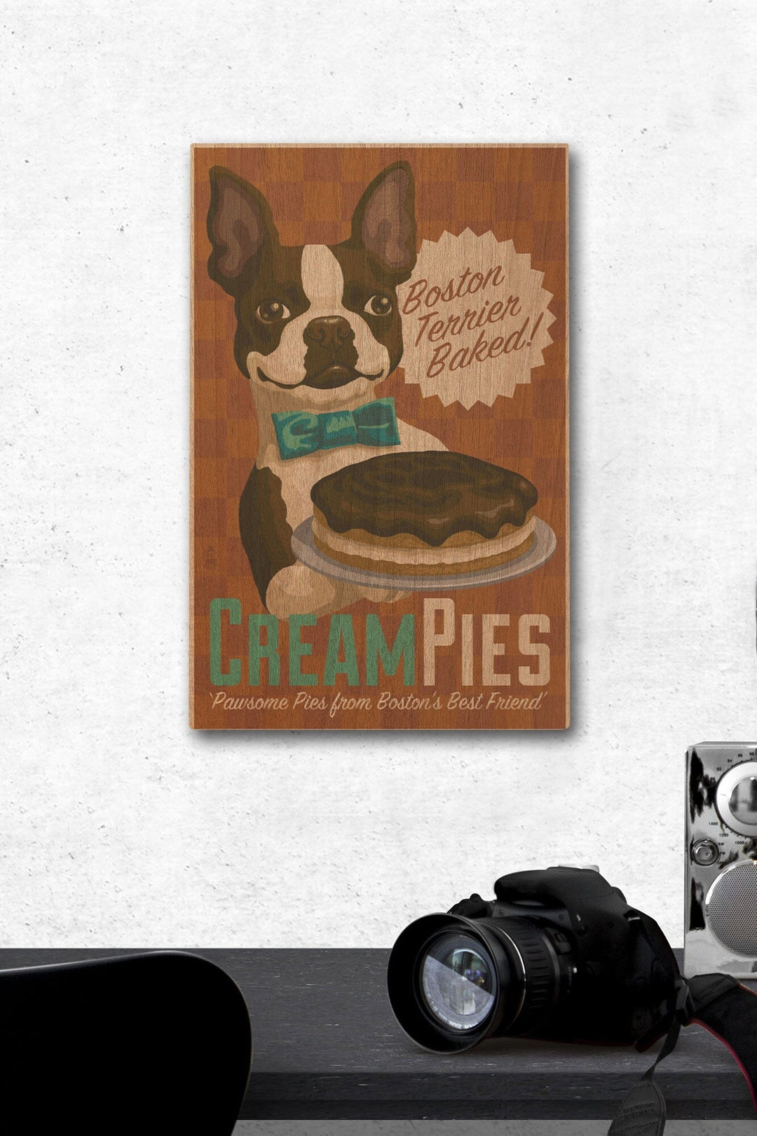 Boston Terrier, Retro Cream Pie Ad, Lantern Press Artwork, Wood Signs and Postcards Wood Lantern Press 12 x 18 Wood Gallery Print 