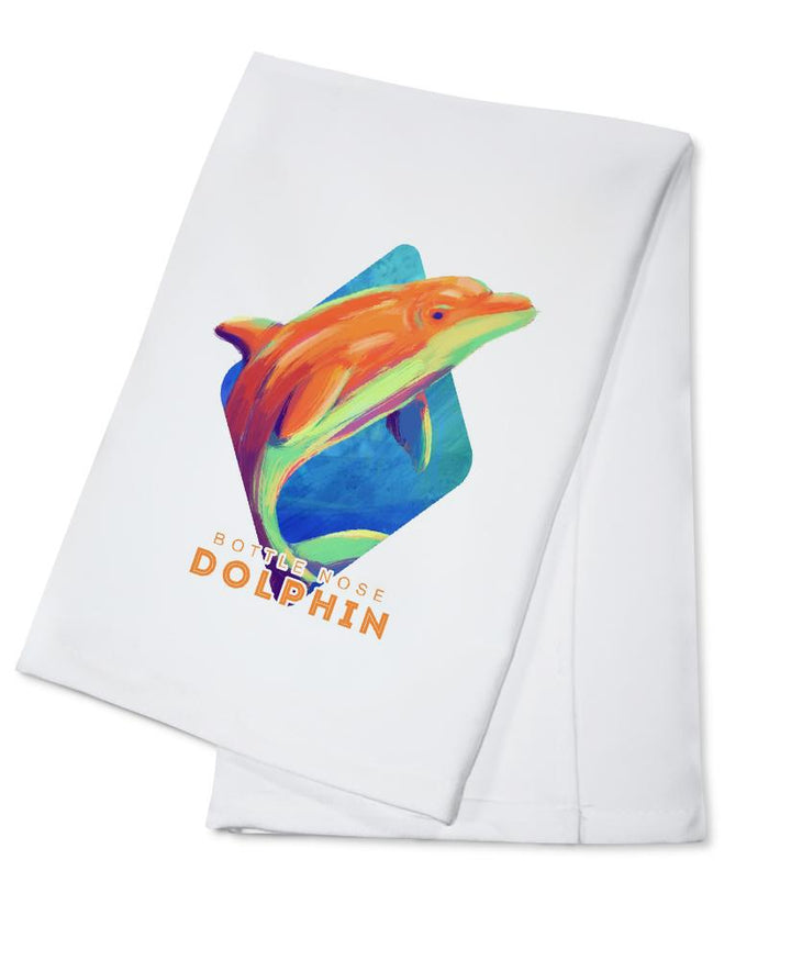 Bottlenose Dolphin, Vivid, Contour, Organic Cotton Kitchen Tea Towels - Lantern Press