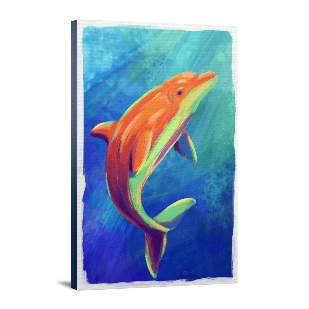 Bottlenose Dolphin, Vivid, Lantern Press Artwork, Stretched Canvas Canvas Lantern Press 12x18 Stretched Canvas 