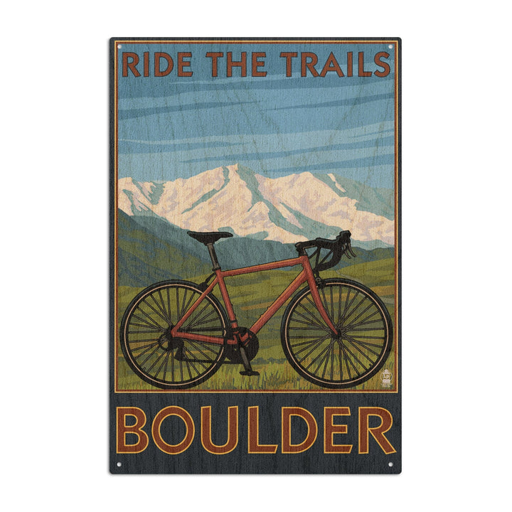 Boulder, Colorado, Mountain Bike, Lantern Press Artwork, Wood Signs and Postcards Wood Lantern Press 10 x 15 Wood Sign 