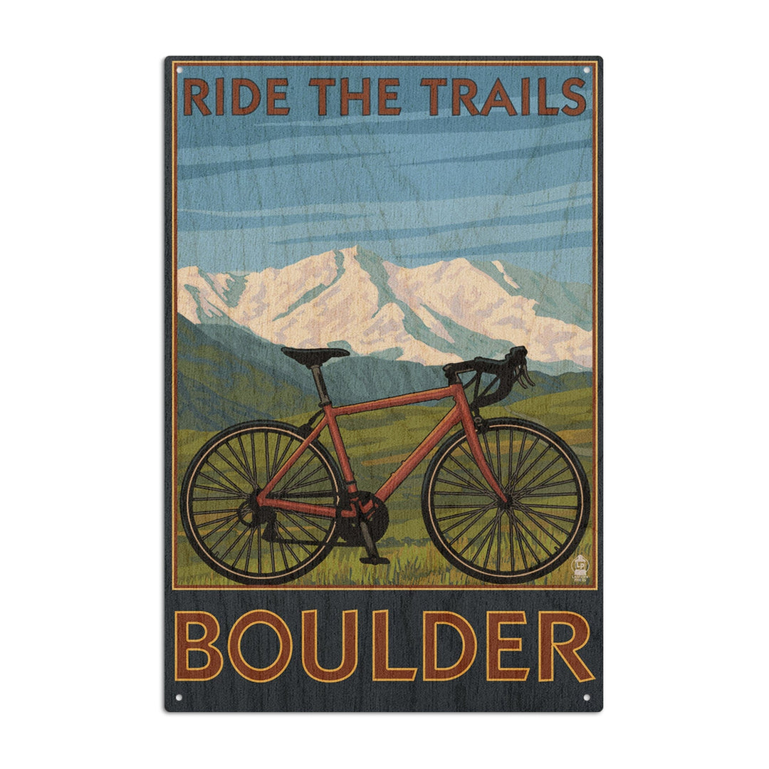 Boulder, Colorado, Mountain Bike, Lantern Press Artwork, Wood Signs and Postcards Wood Lantern Press 6x9 Wood Sign 