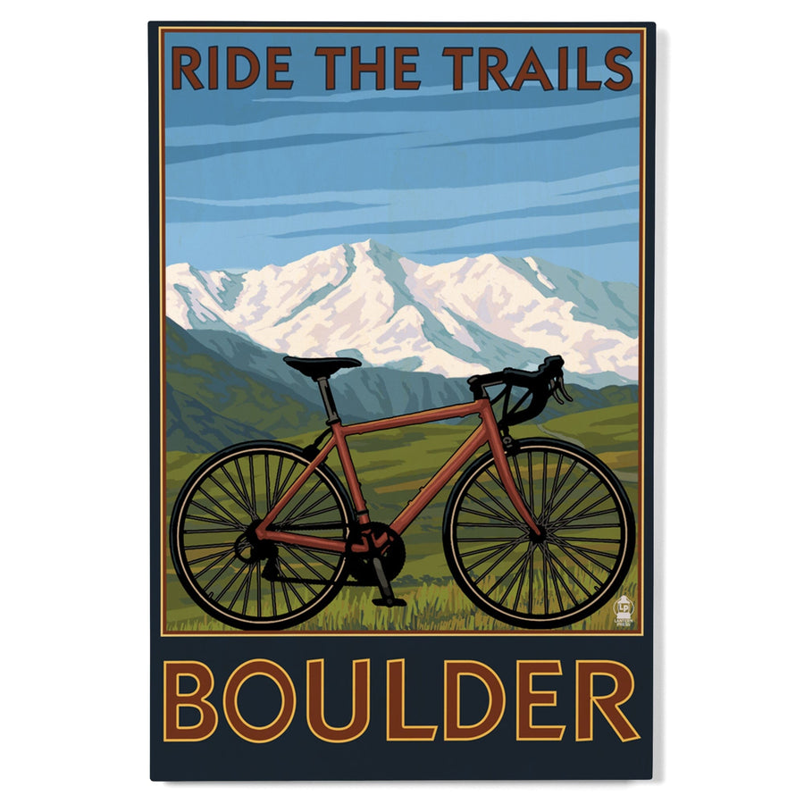 Boulder, Colorado, Mountain Bike, Lantern Press Artwork, Wood Signs and Postcards Wood Lantern Press 
