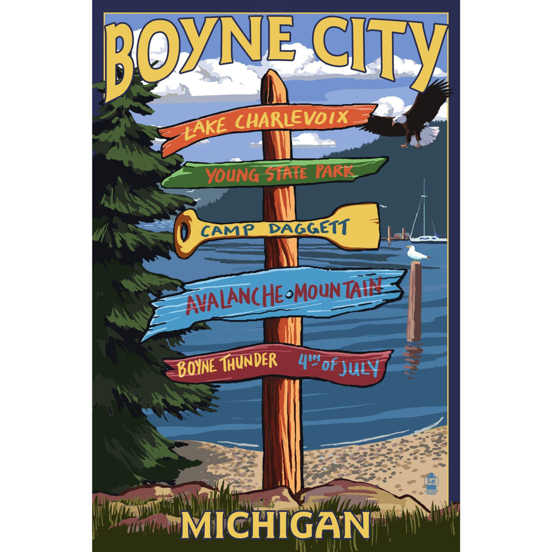 Boyne City, Destination Signpost, Lantern Press Artwork, Art Prints and Metal Signs Art Lantern Press 