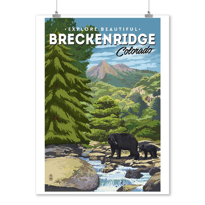 Breckenridge, Colorado, Bear Family & Creek, Lantern Press Artwork, Art Prints and Metal Signs Art Lantern Press 