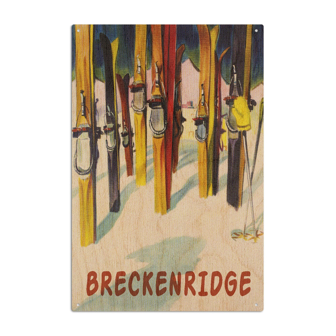 Breckenridge, Colorado, Colorful Skis, Lantern Press Artwork, Wood Signs and Postcards Wood Lantern Press 10 x 15 Wood Sign 