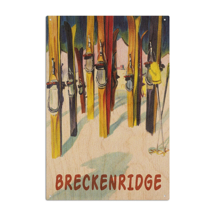 Breckenridge, Colorado, Colorful Skis, Lantern Press Artwork, Wood Signs and Postcards Wood Lantern Press 6x9 Wood Sign 