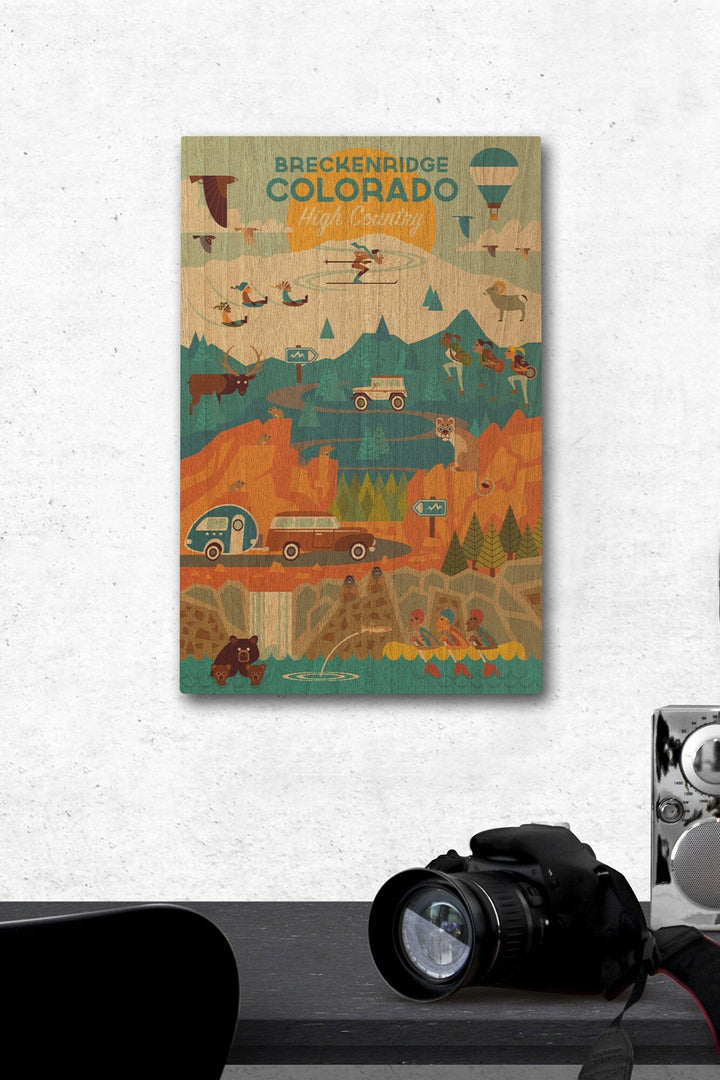 Breckenridge, Colorado, High Country, Mountain Geometric, Lantern Press Artwork, Wood Signs and Postcards Wood Lantern Press 12 x 18 Wood Gallery Print 