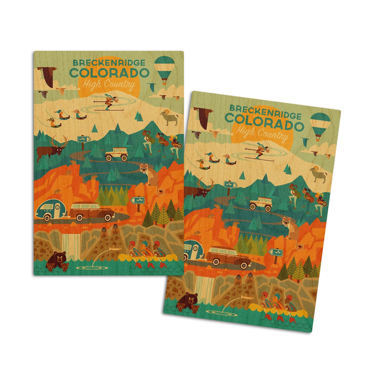Breckenridge, Colorado, High Country, Mountain Geometric, Lantern Press Artwork, Wood Signs and Postcards Wood Lantern Press 4x6 Wood Postcard Set 