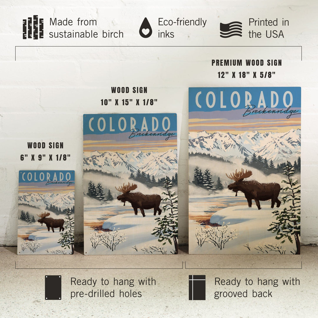 Breckenridge, Colorado, Moose, Winter Scene, Lantern Press Artwork, Wood Signs and Postcards Wood Lantern Press 