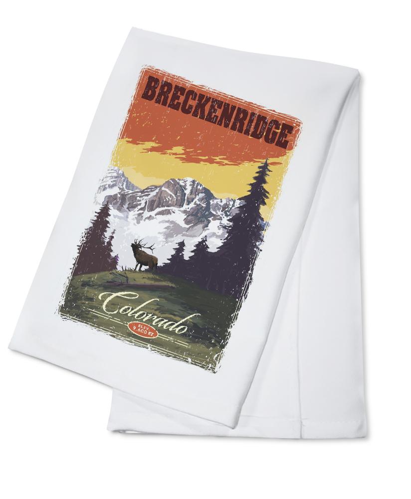 Breckenridge, Colorado, Mountain, Trees, & Elk, Lantern Press Artwork, Towels and Aprons Kitchen Lantern Press Cotton Towel 