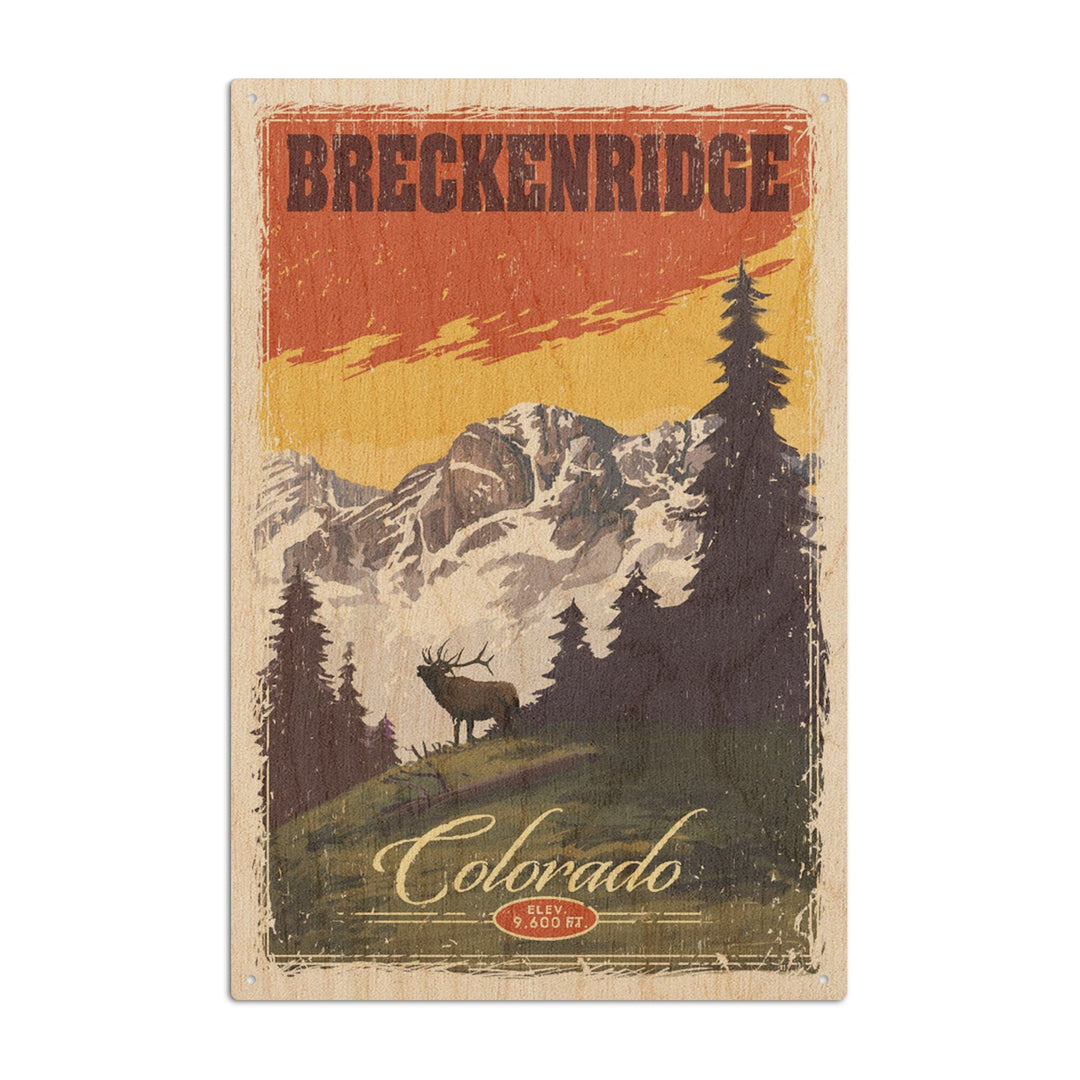 Breckenridge, Colorado, Mountain, Trees, & Elk, Lantern Press Artwork, Wood Signs and Postcards Wood Lantern Press 10 x 15 Wood Sign 