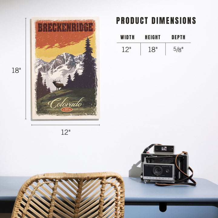 Breckenridge, Colorado, Mountain, Trees, & Elk, Lantern Press Artwork, Wood Signs and Postcards Wood Lantern Press 